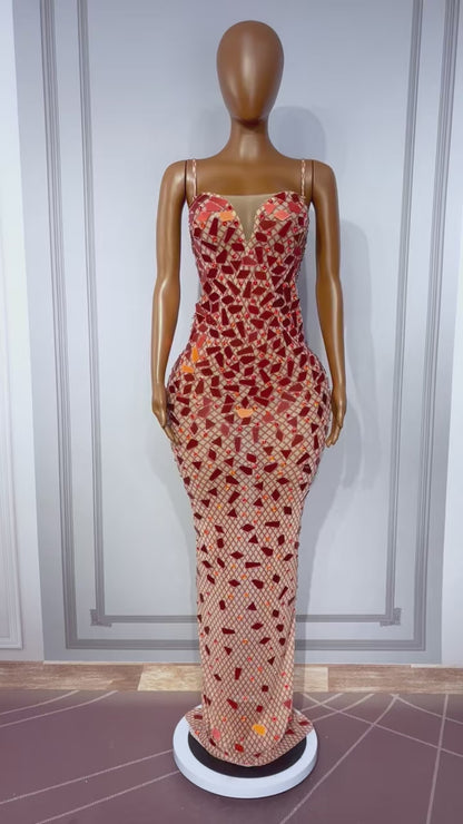 CELESINYI Wanghong Crystal Mosaic Mermaid Gown