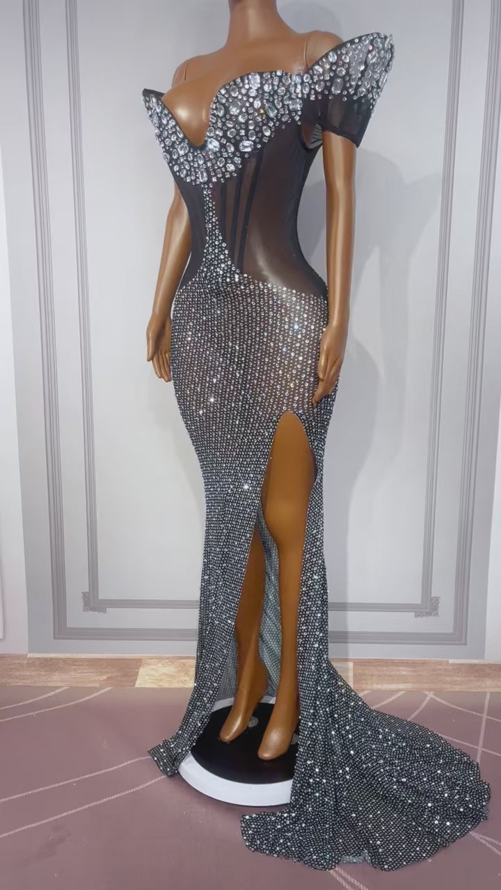 CELESINYI Heimofa Crystal Mermaid Slit Gown