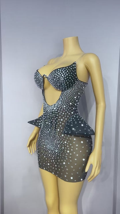 Oumijia Hollow-out Diamonds Off-shoulder Dress