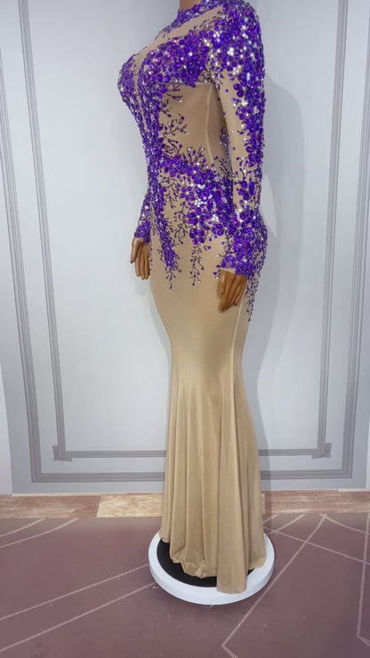 Zimeihua Rhinestone Purple Plum Blossom Dance Dress