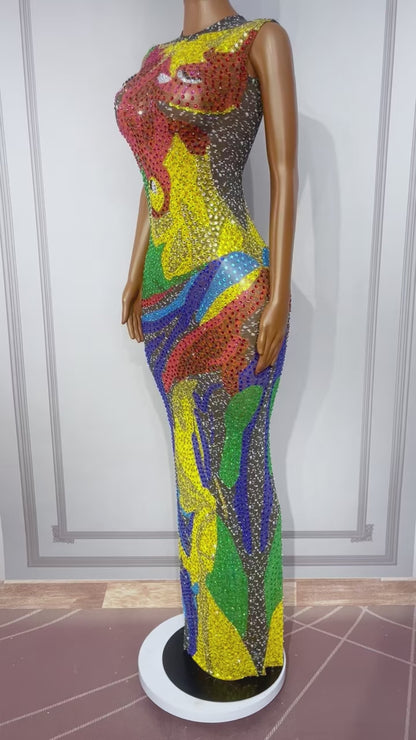 Wanqianye Rhinestone Thousand Leaves Performance Dress