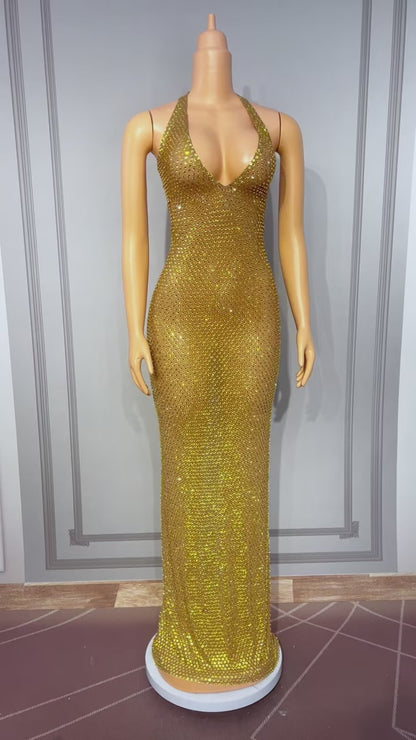 Jinmantang Rhinestone Golden Treasure Luxe Stage Dress