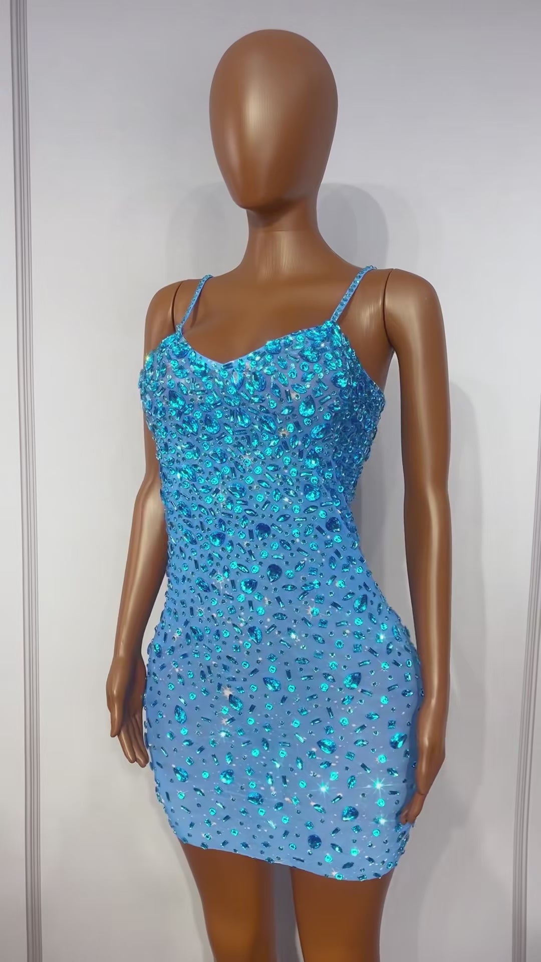 CELESINYI Xingshanshan Crystal Sparkle Mini Dress (Blue)