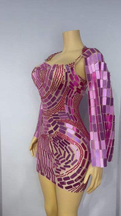 CELESINYI Boke Rose Mosaic Crystal Mini Dress