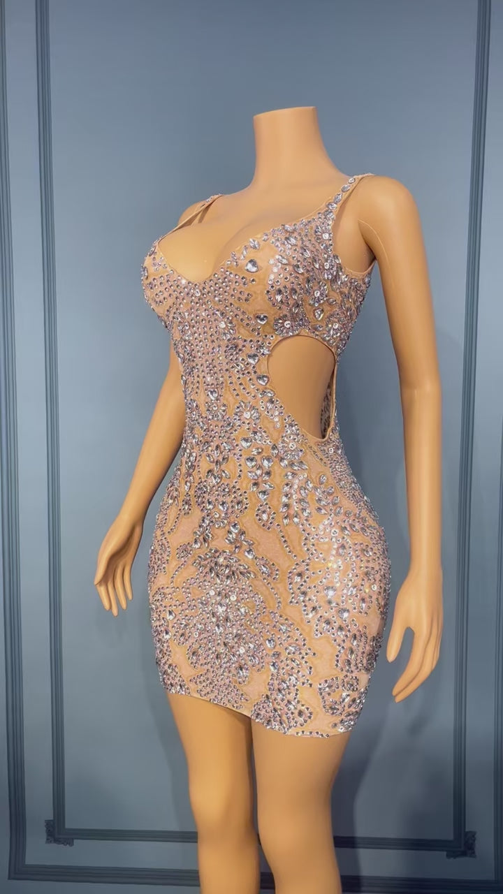 CELESINYI Xuebing Crystal Damask Mini Dress