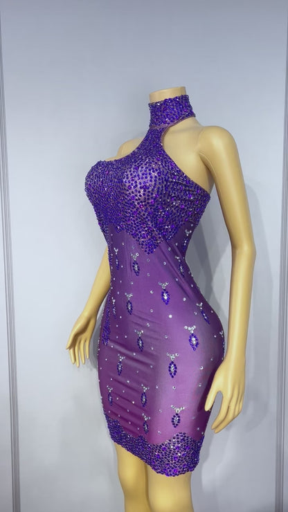 Zishuilian Rhinestone Purple Waterfall Stage Show Dress