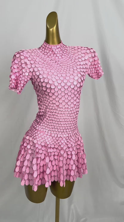 Jinsique Sexy Pink Shell Sequins Mini Dress