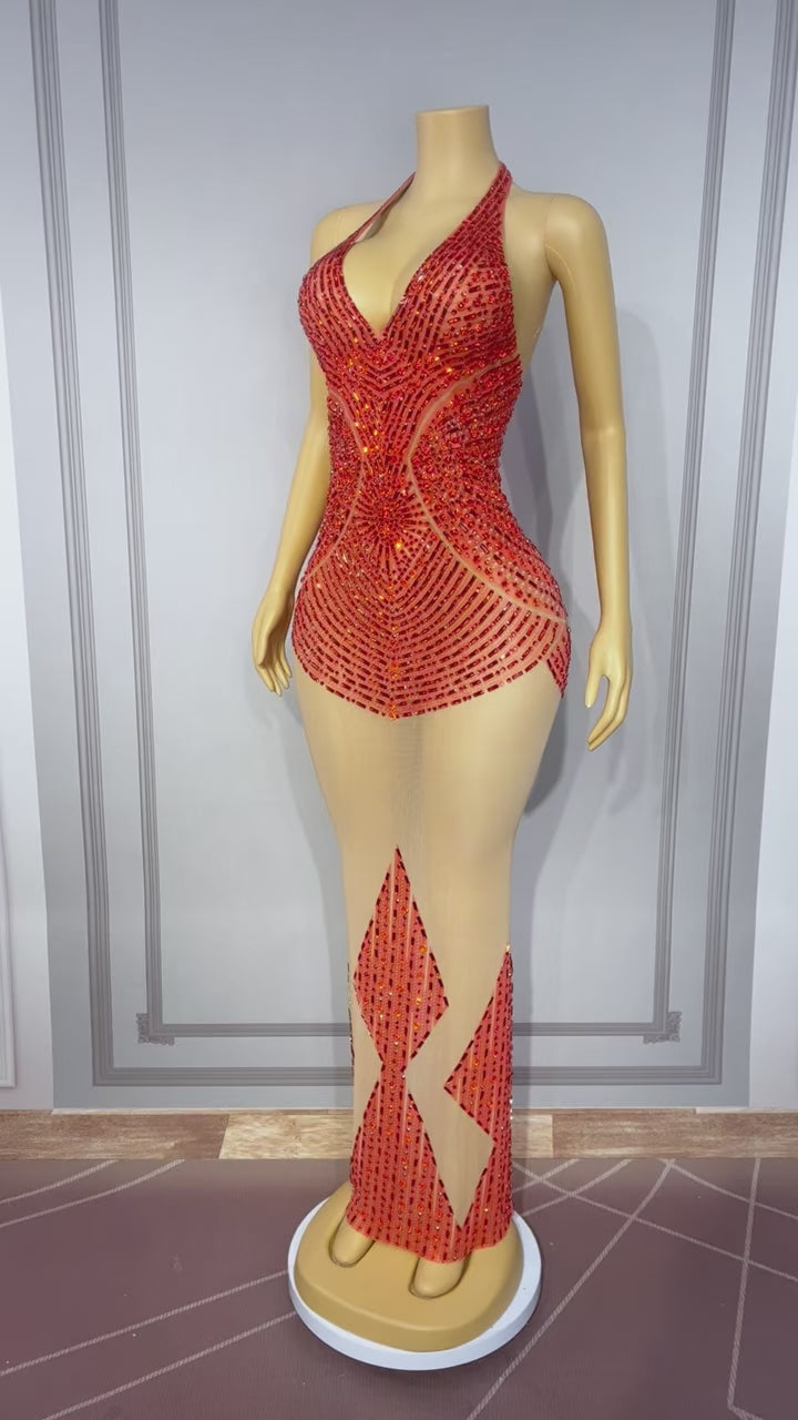 CELESINYI Hongxiezi Crystal Sunburst Mermaid Gown
