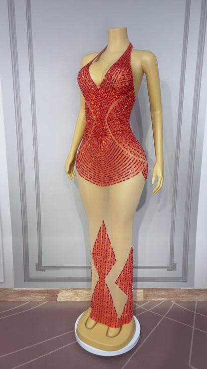 CELESINYI Hongxiezi Crystal Scorpion Print Party Dress