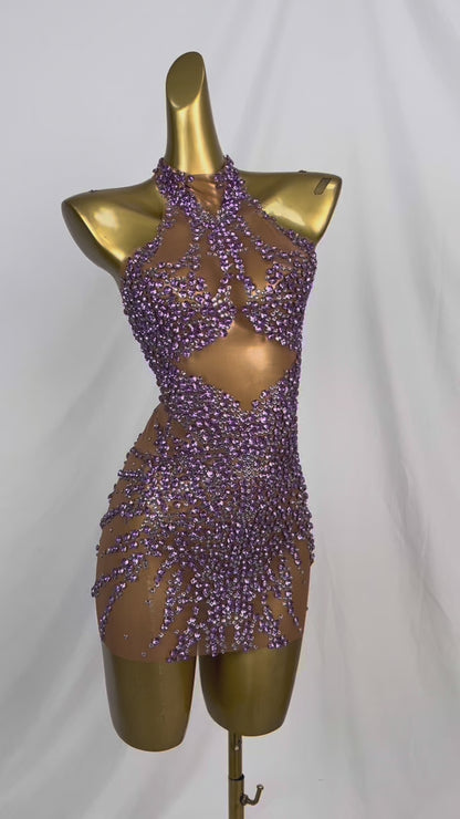 Huatuo Sparkly Light Purple Crystal Prom Dresses