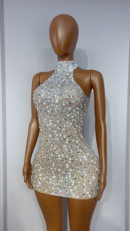 Sadoudou Rhinestone Bean Print Performance Dress