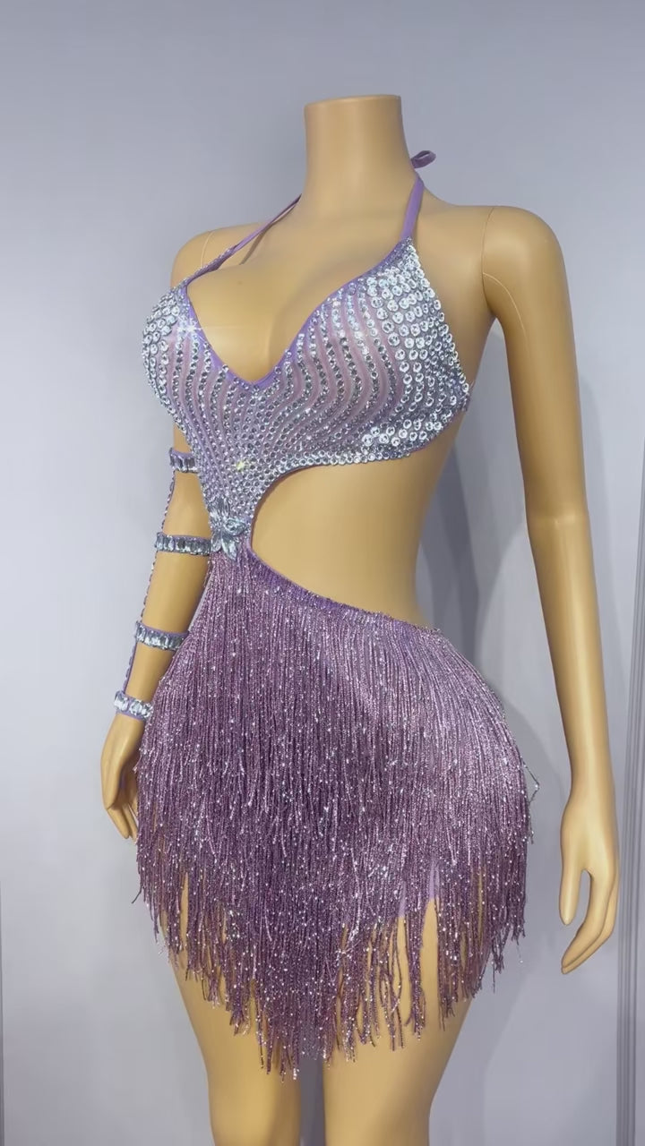 CELESINYI Zipopo Crystal Purple Fringe Set