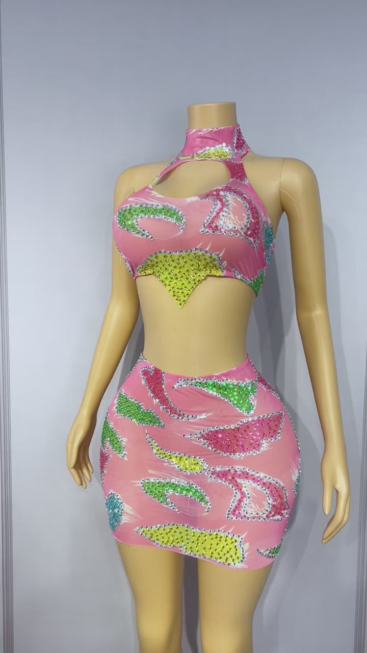 CELESINYI Bianlitie Crystal Color Block Two-Piece Set