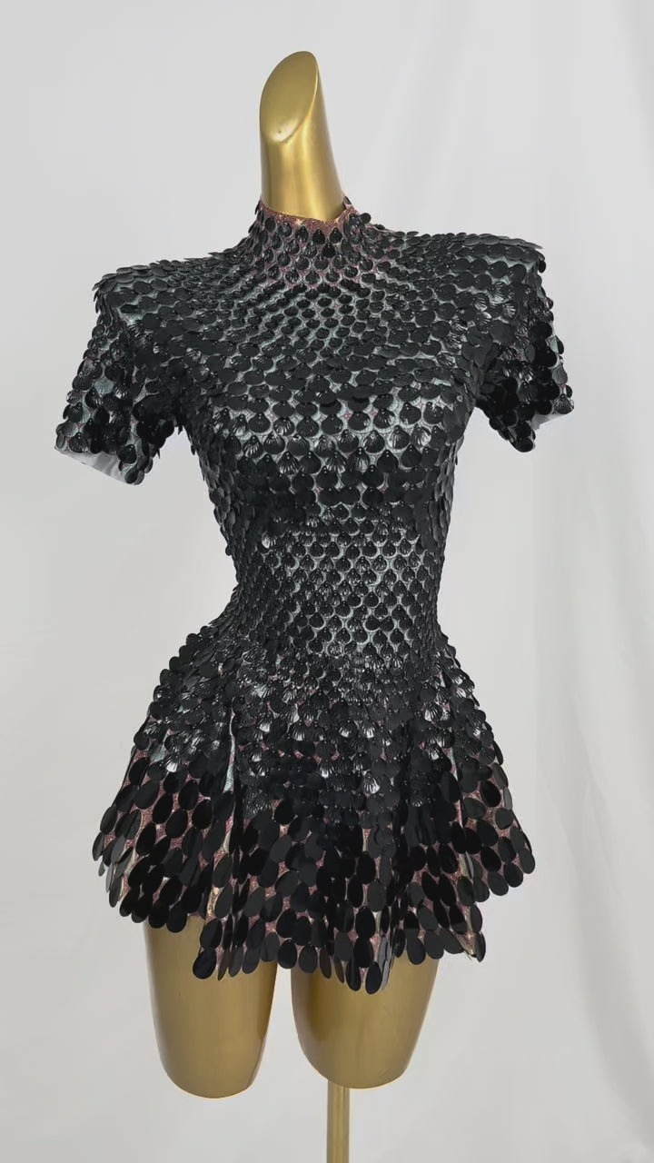 Jinsique Sexy Black Shell Sequins Mini Dress