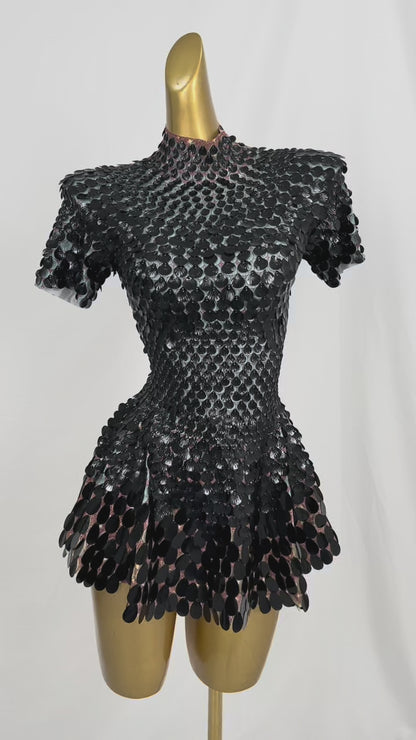 Jinsique Sexy Black Shell Sequins Mini Dress