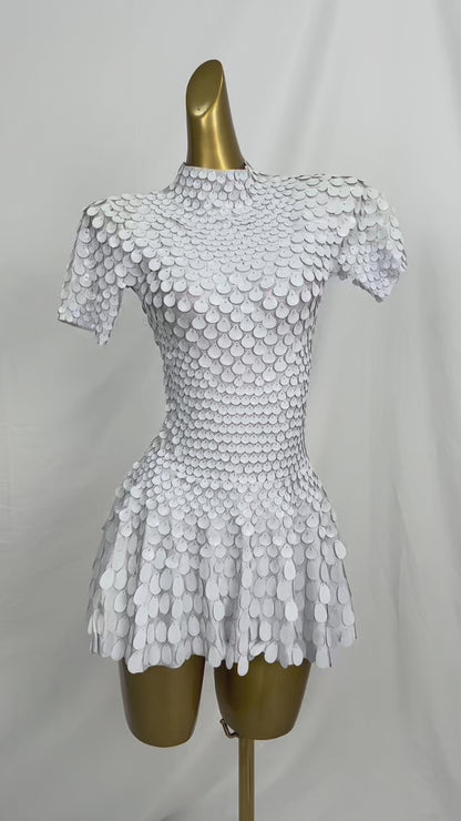 Jinsique Sexy White Shell Sequins Mini Dress