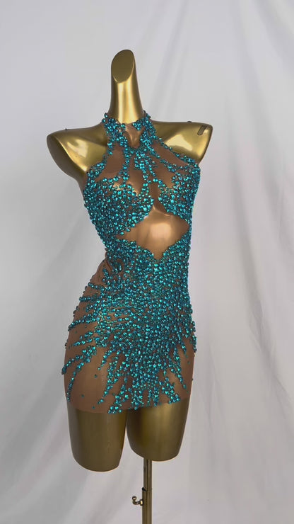 Huatuo Sparkly Blue Crystal Prom Dresses