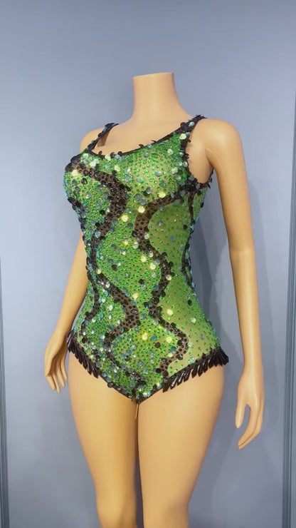Lvleishe Green Sequin Rhinestone Jumpsuit