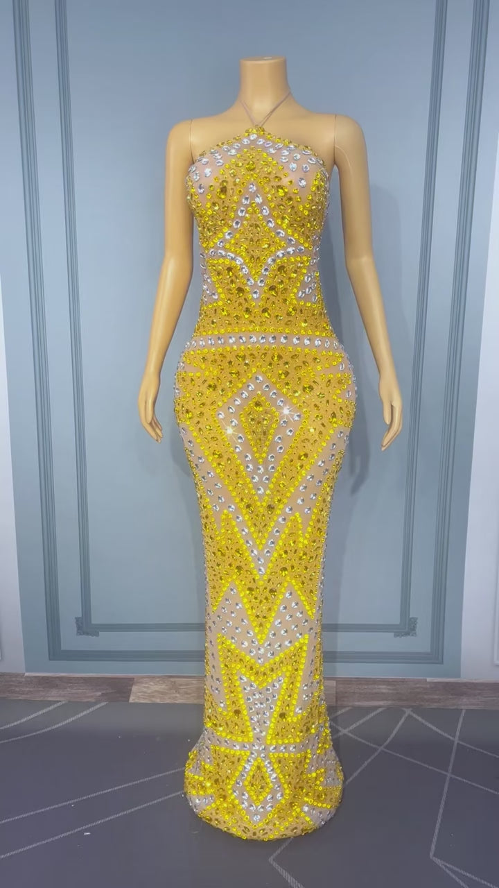 Jinjingying Strapless Backless Diamond-Embellished Gown