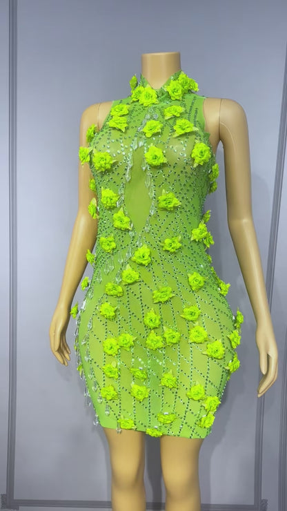 Lvguang Full Green Crystal Pendant Dress