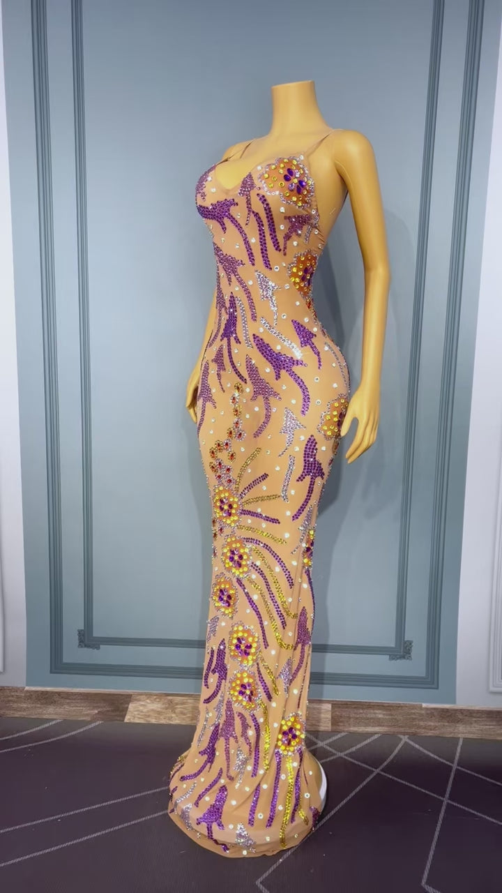 CELESINYI Shuiyu Crystal Floral Mermaid Gown