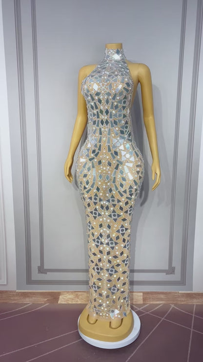CELESINYI Jingshe Crystal Mirror Mosaic Gown