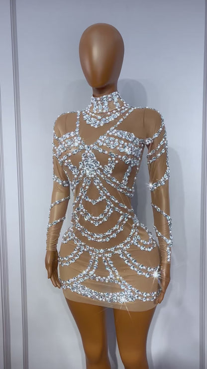 CELESINYI Zhenzhulian Crystal Pearl Chain Dress