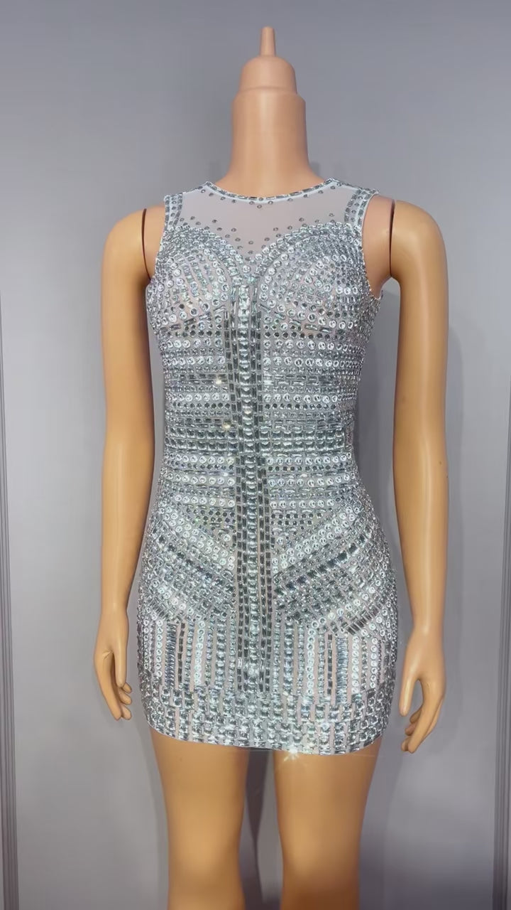 CELESINYI Zuanshijia Crystal Diamond Armor Mini Dress