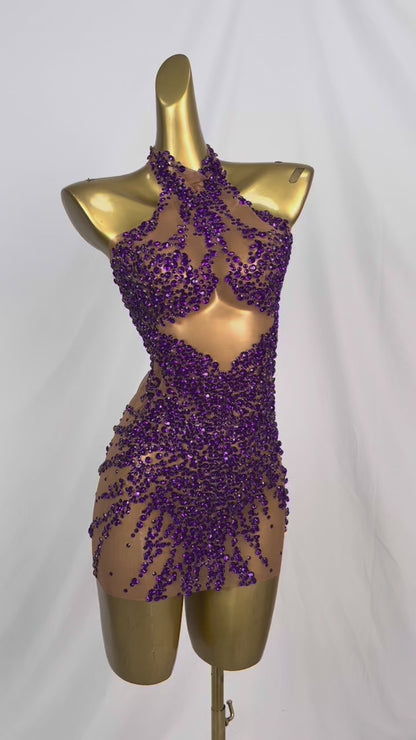 Huatuo Sparkly Purple Crystal Prom Dresses