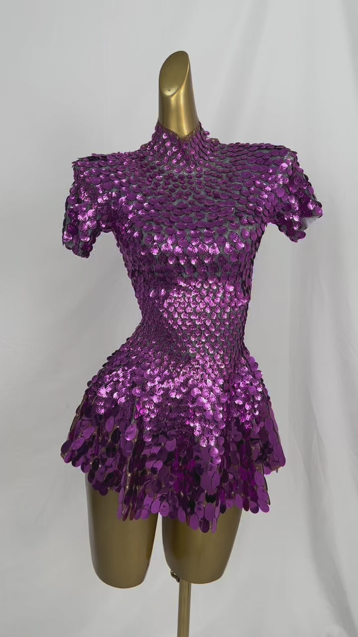 Jinsique Sexy Rose Red Shell Sequins Mini Dress