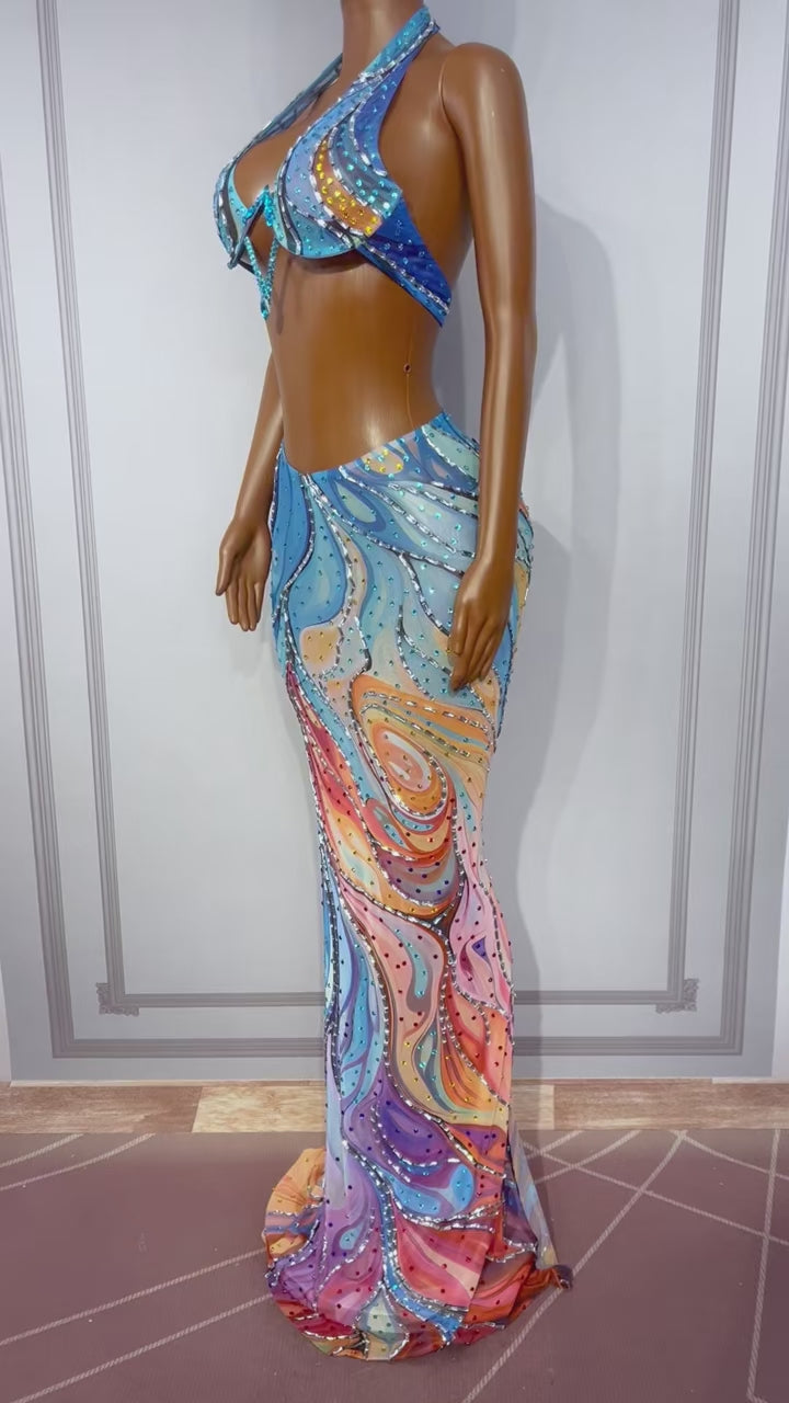 CELESINYI Fushengruomeng Crystal Abstract Two-Piece Gown
