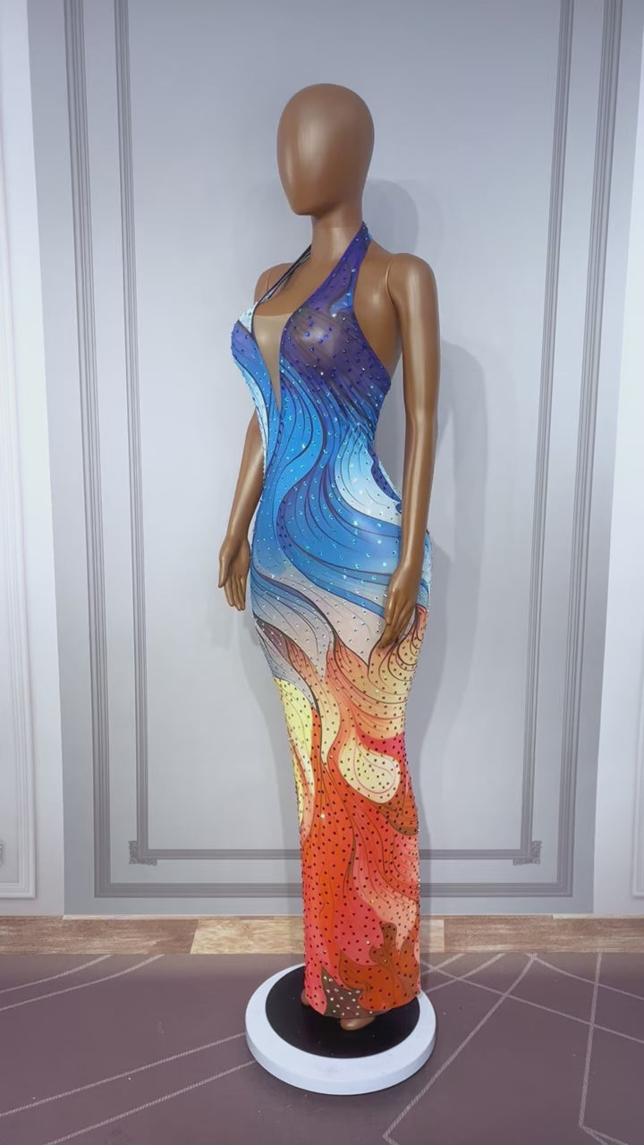 CELESINYI Shuicaihua Crystal Watercolor Gradient Gown