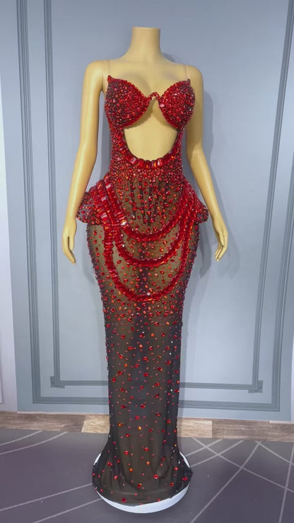 Hongguan Hollow-out Red Diamonds Long Prom Dresses