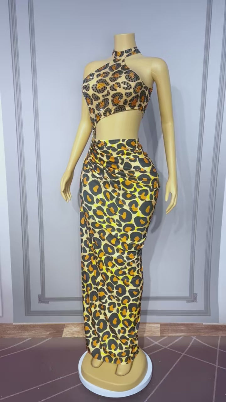 CELESINYI Yaredai Crystal Leopard Two-Piece Set