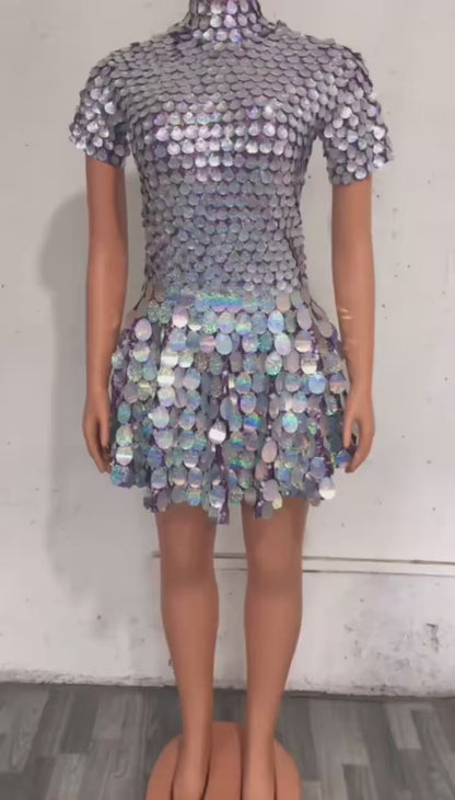 Linpian Sexy ColorfulShell Sequins Mini Dress