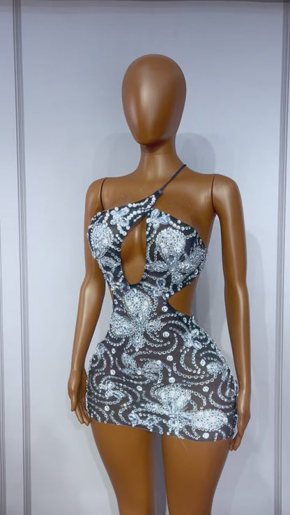 CELESINYI Xuanwodie Crystal Butterfly Cutout Mini Dress