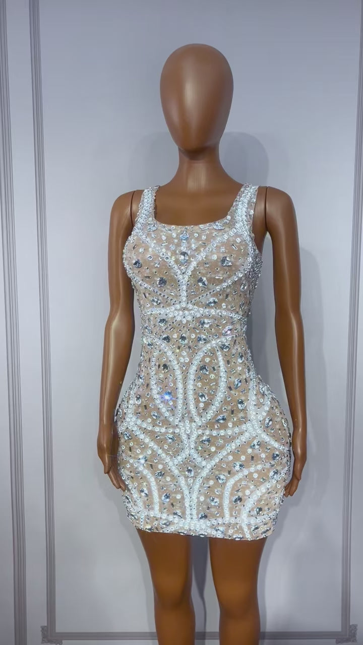 CELESINYI Fengji Crystal Second Skin Mini Dress