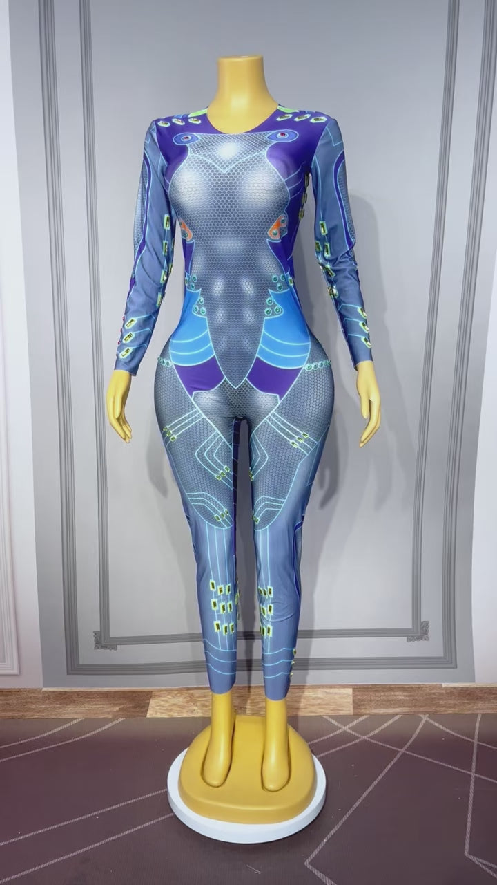 CELESINYI Saibo Crystal Cyber Circuit Catsuit