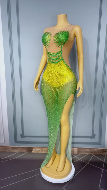CELESINYI Jinque Crystal Party Dress