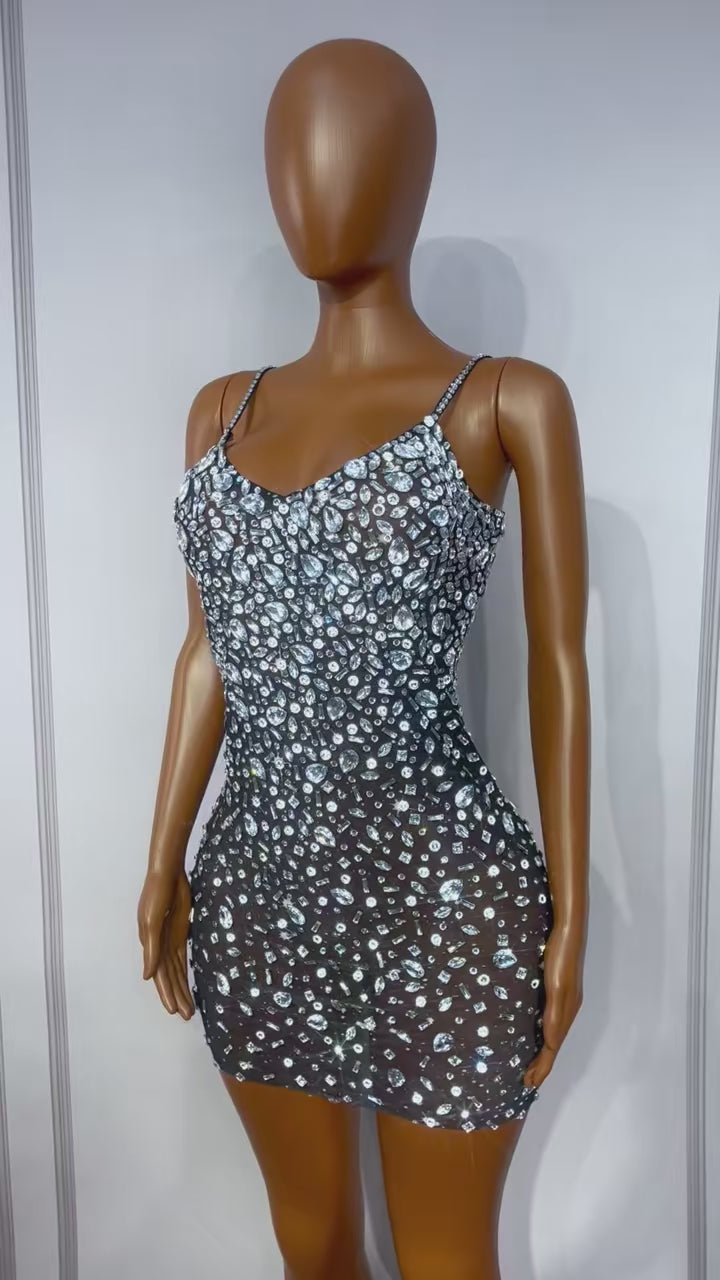 CELESINYI Xingshanshan Crystal Sparkle Mini Dress (Black)