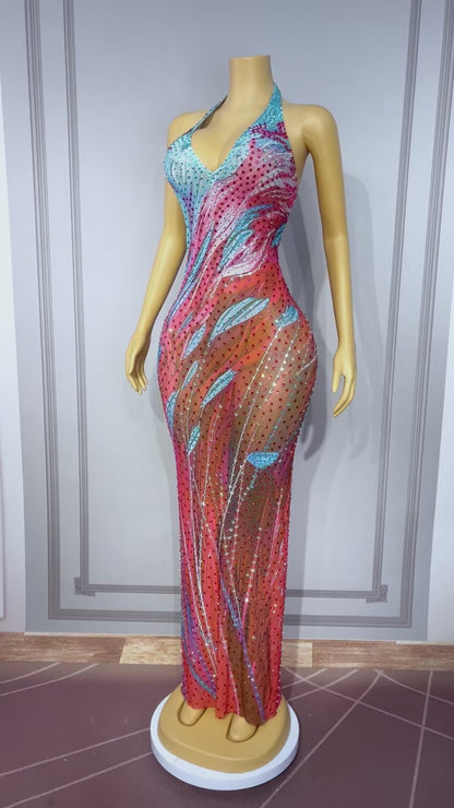 CELESINYI Haizhongye Crystal Halter Ocean Gown