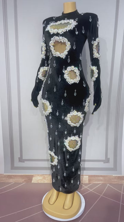 CELESINYI Xiaoheifeng Crystal Velvet Pearl Gown