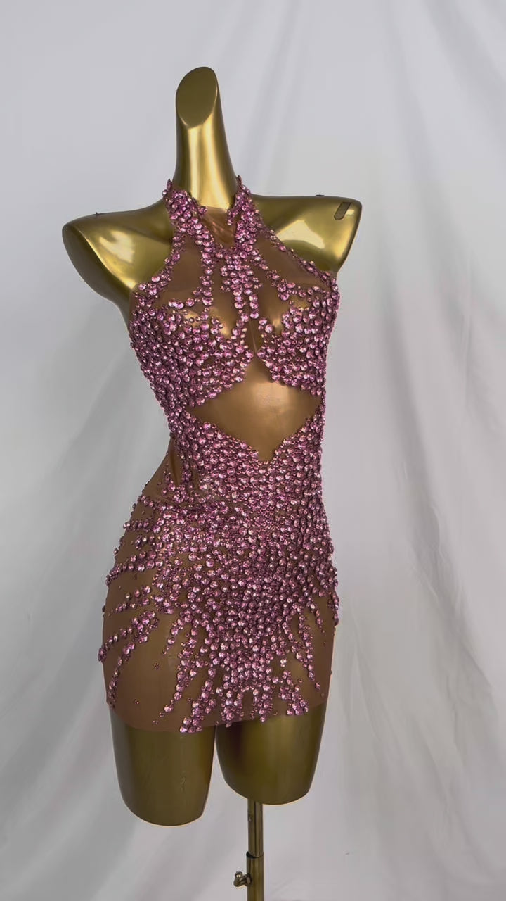 Huatuo Sparkly Pink Crystal Prom Dresses