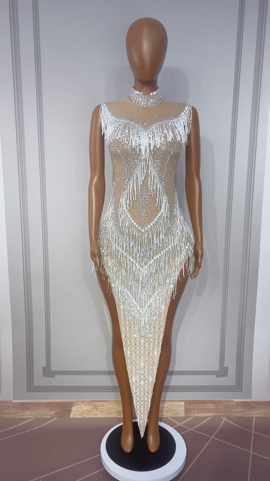 CELESINYI Zhuliye Crystal Pearl Fringe Dress