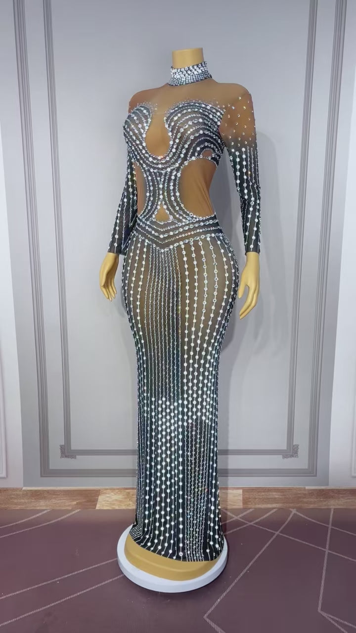 CELESINYI Kaochuan Crystal Pearl Strand Gown