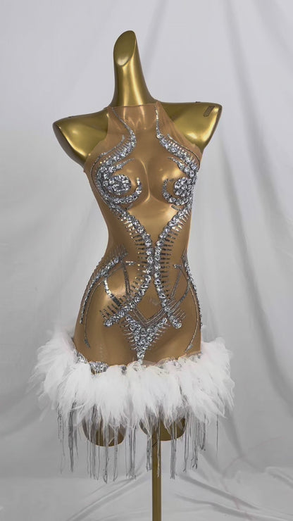 Wandao Sparkly Rhinestones Fringes Short Dress